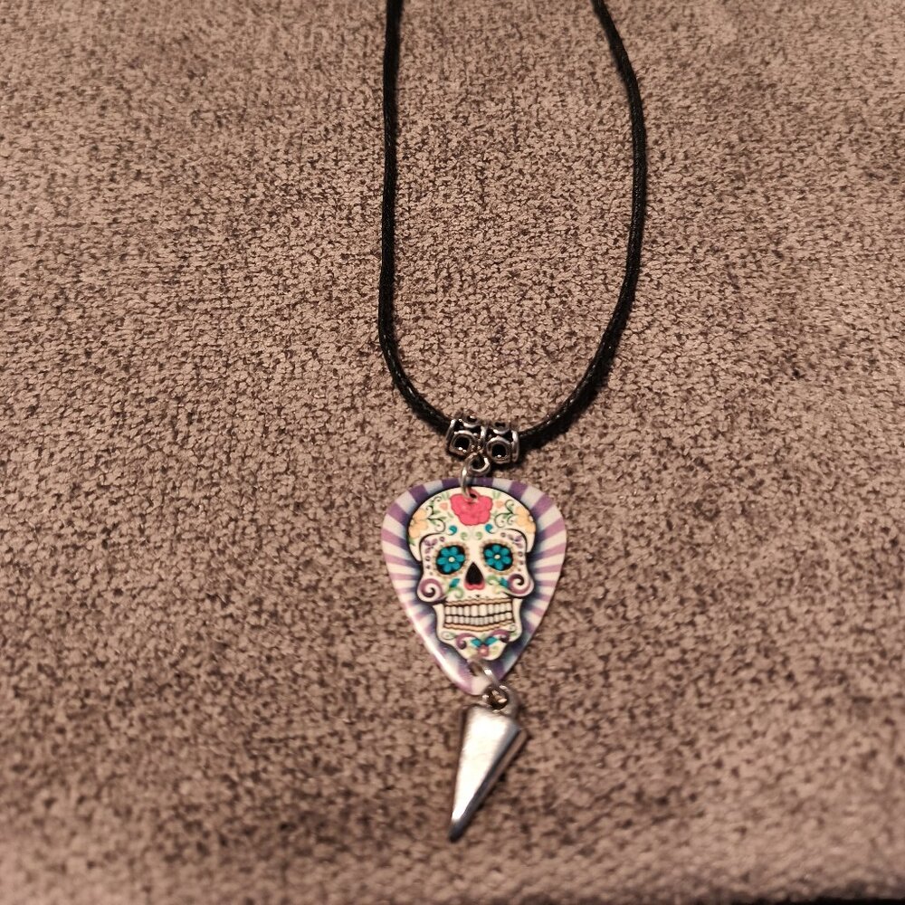 SUGAR SKULL GUITAR PICK NECKLACE